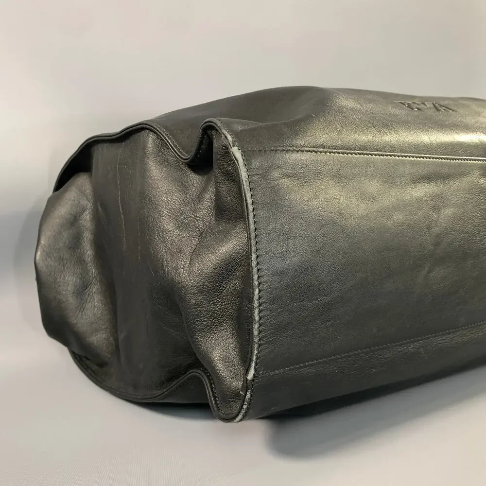 Emporio Armani Black Leather Weekender Bag One Size
